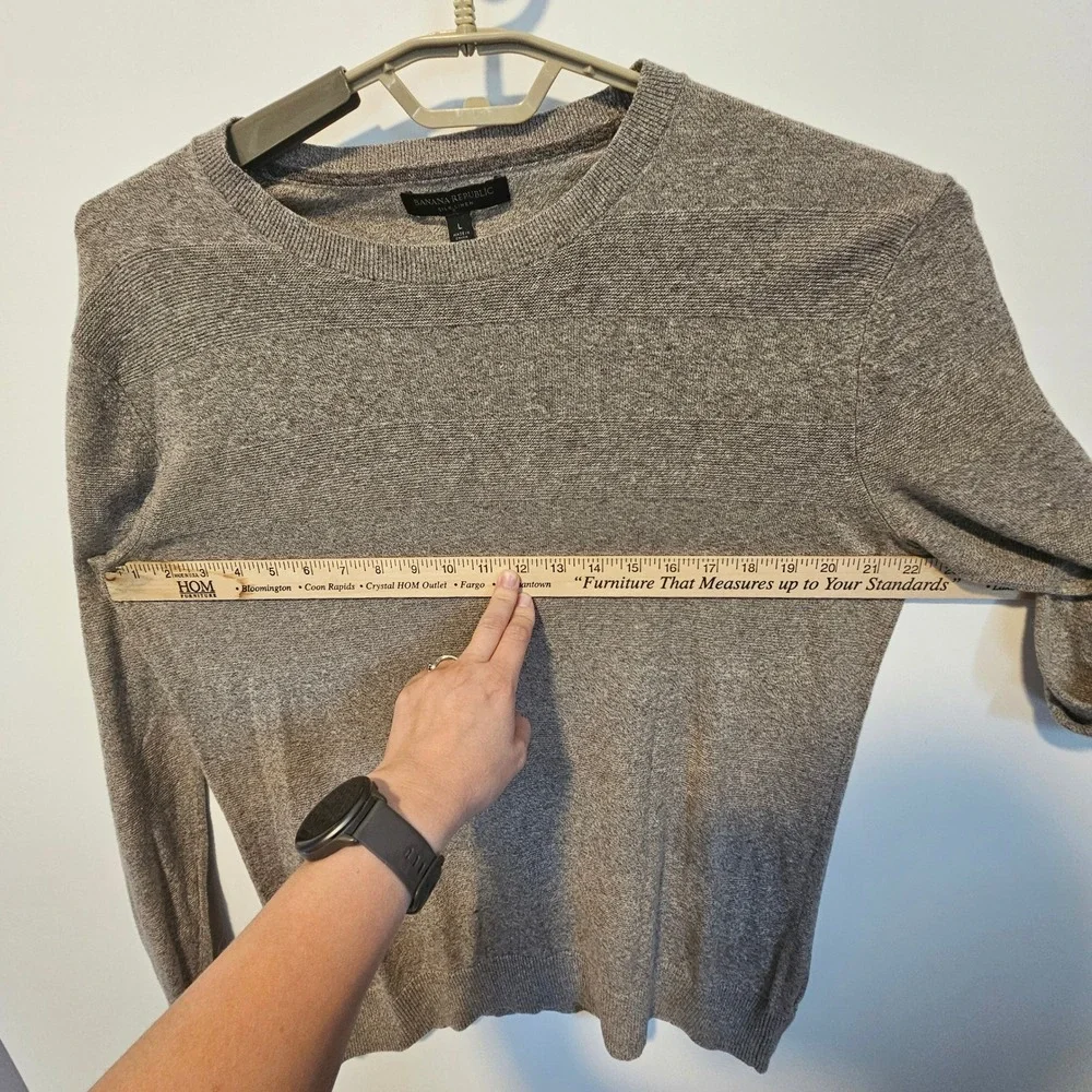 Banana Republic Silk Linen Crewneck Sweater Mens Large Beige Tan Basic Striped